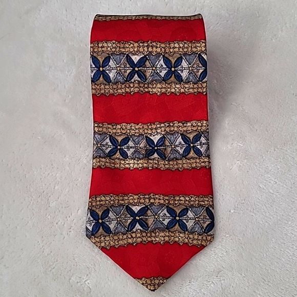 Vintage Repp LTD 100% Silk Men's Necktie Floral Red Blue Gold Classic Luxury Tie - Picture 1 of 10